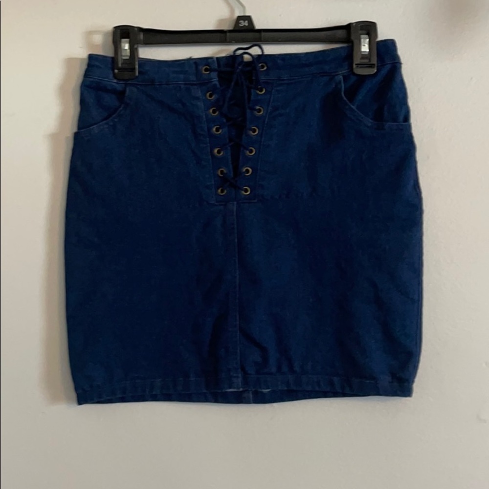 Denim Lace up Front Pencil Skirt